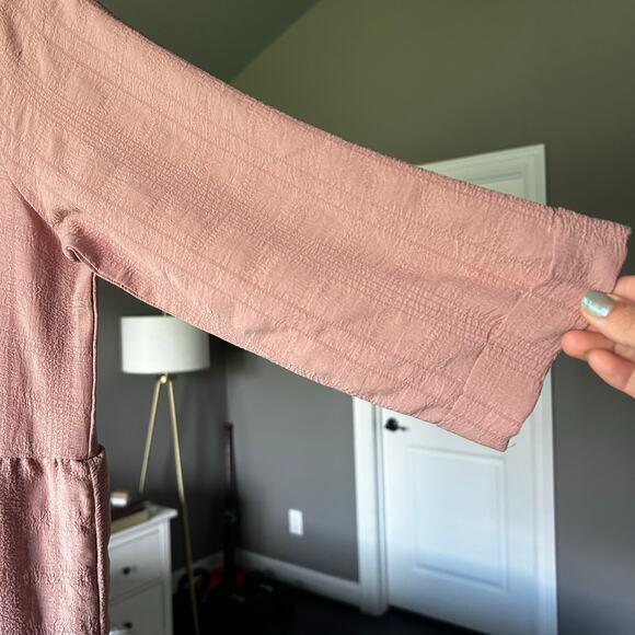 Women's Logenlook Mod Pink 3/4 sleeve short ruffle style dress SZ L flowy comfy - Picture 5 of 10